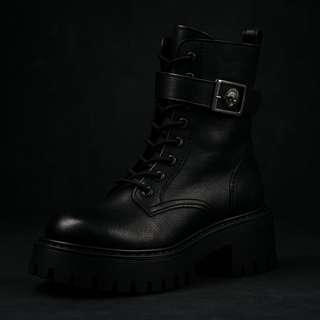 Skull Buckle Combat Boots